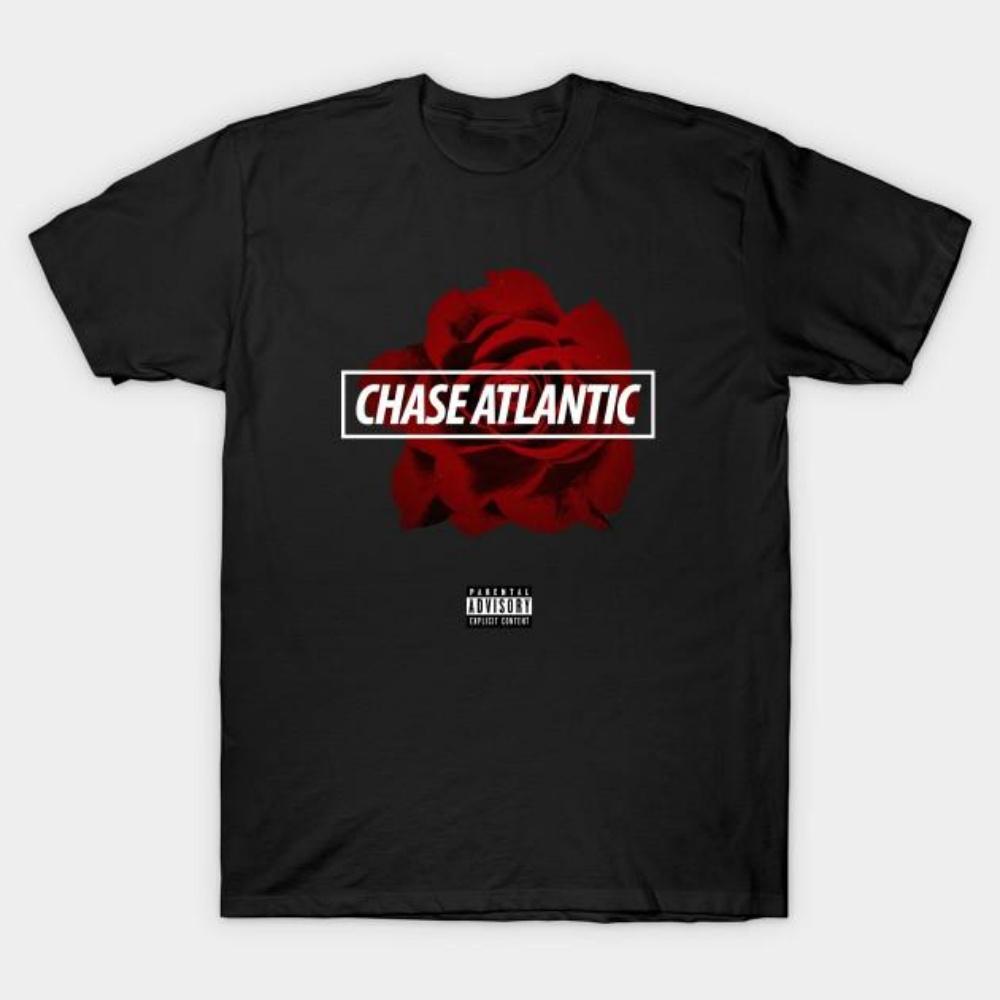 Мужская черная футболка с принтом Chase 14 Розовый логотип Atlantic Печать на термотрансферной бумаге без резки Хлопковая футболка S