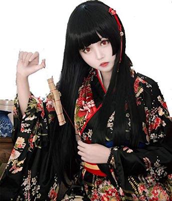 amaletPlay Hell Girl Wig Included - Enma Ai Style Kimono/Furisode Kimono with Wig Net and Fan - Costume, Oiran Cosplay, Outfit, Wig, Women's Plus Size