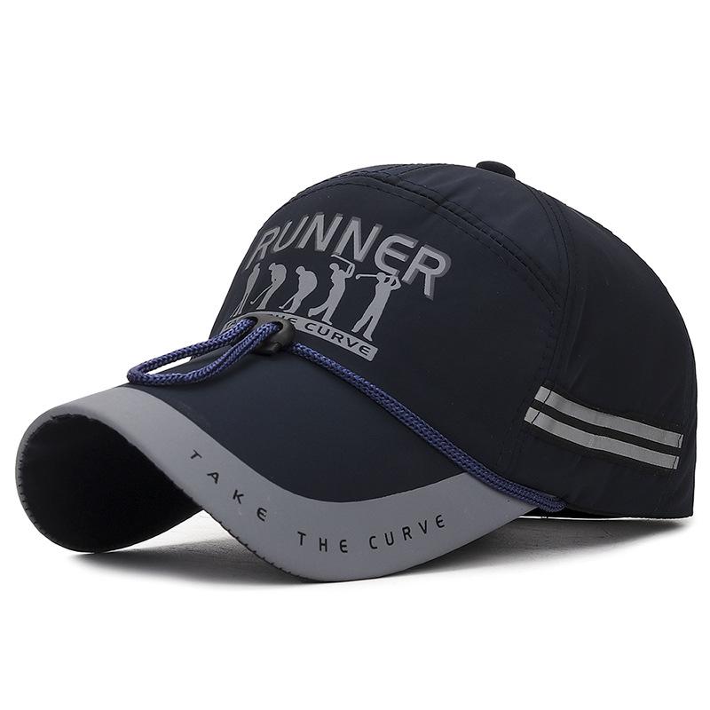 Extended Brim Sunshade Fishing Hat Men's Night Reflective Strip Sun Hat Large Brim Windproof Rope Men's Hat