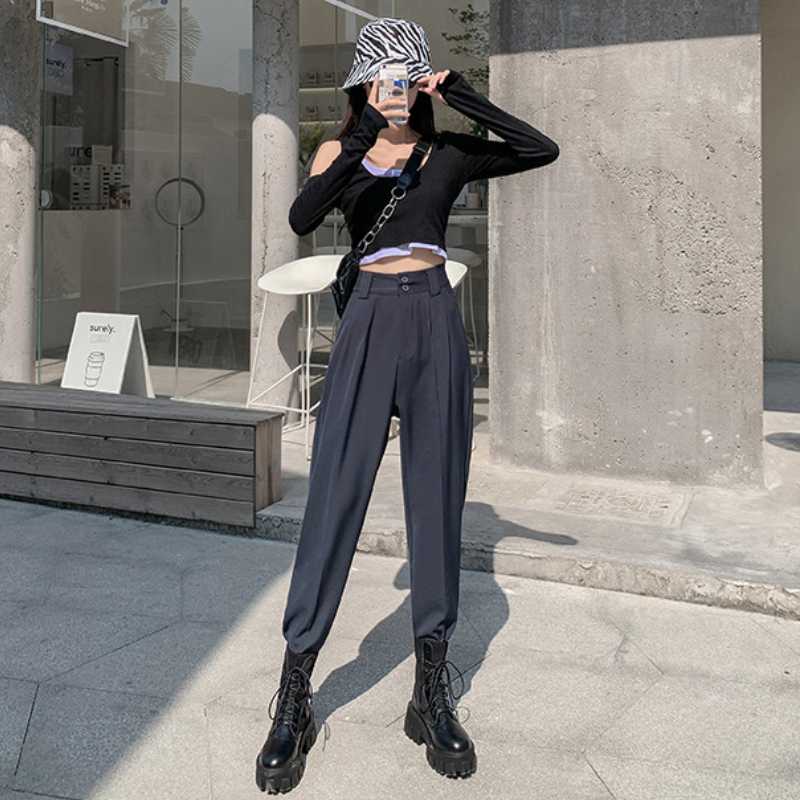 2021 Otoño Invierno Mujer Moda Trajes Clásicos Pantalones Mujer Cintura  Alta Bolsillos Botón Pantalones Harén Damas Coreanas Sueltas Streetwear  Pantalones Rectos comprar a buen precio — entrega gratuita, reseñas reales  con fotos — Joom