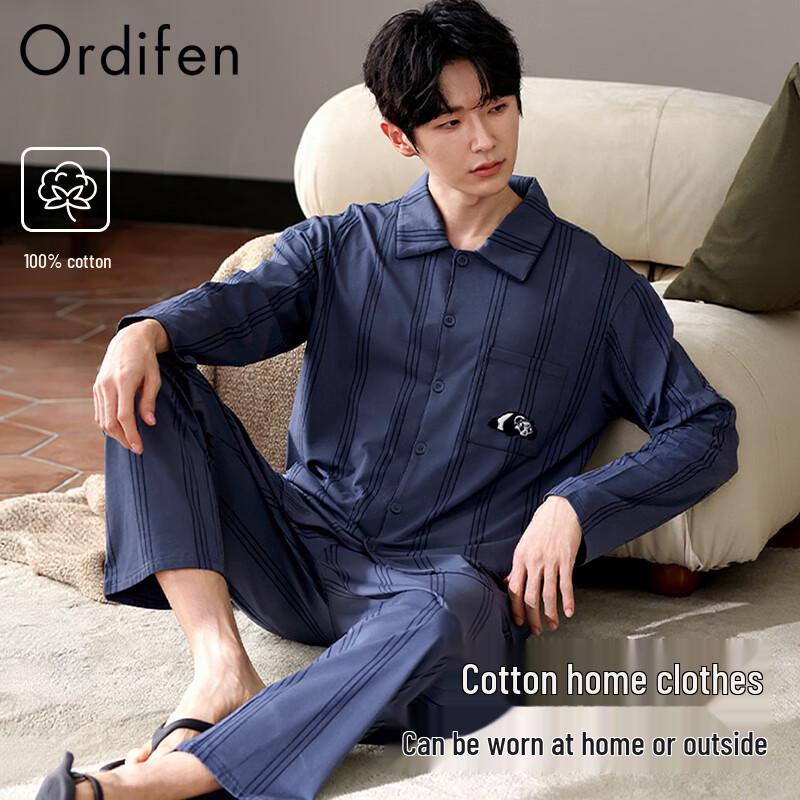 Oudifen Men s 100% Cotton Long-Sleeve Loungewear Set 2XL