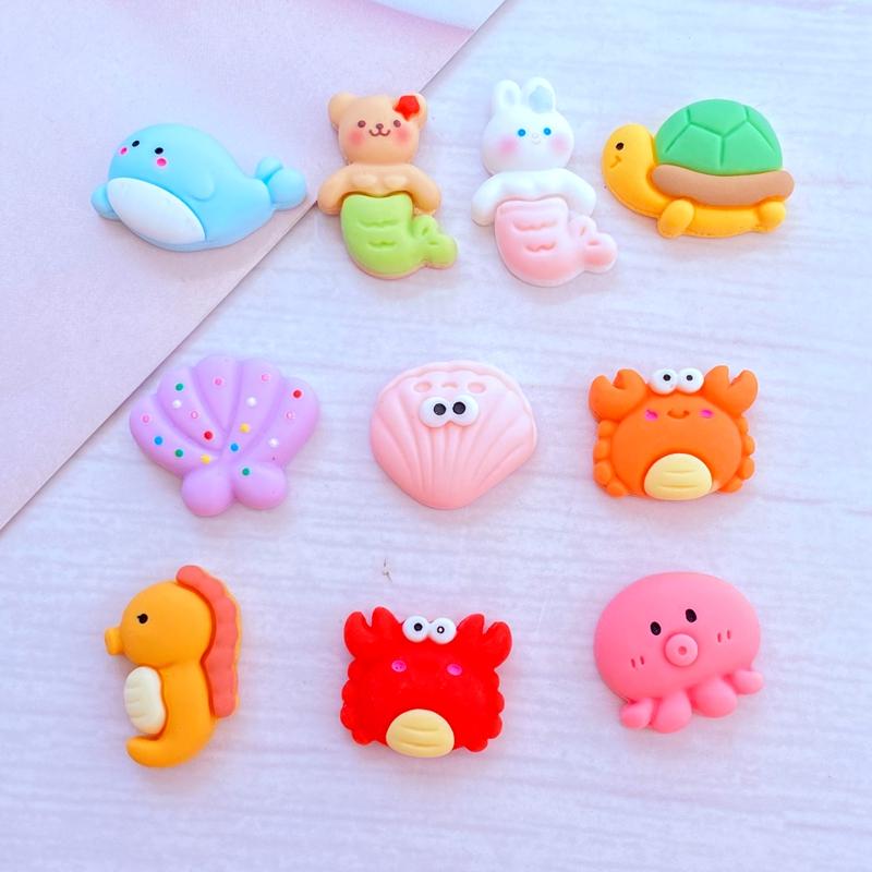 10Pcs New Mini Cute Marine Animal Series Flat back Resin Cabochons Scrapbooking DIY Jewelry Craft Decoration Accessorie