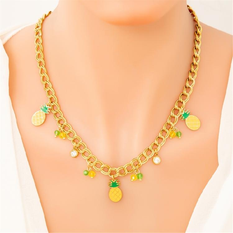 Elegant Country Fruit Charm Necklace Colorful Statement Neckchain Handmade Jewelry for Everyday and Special Occasions