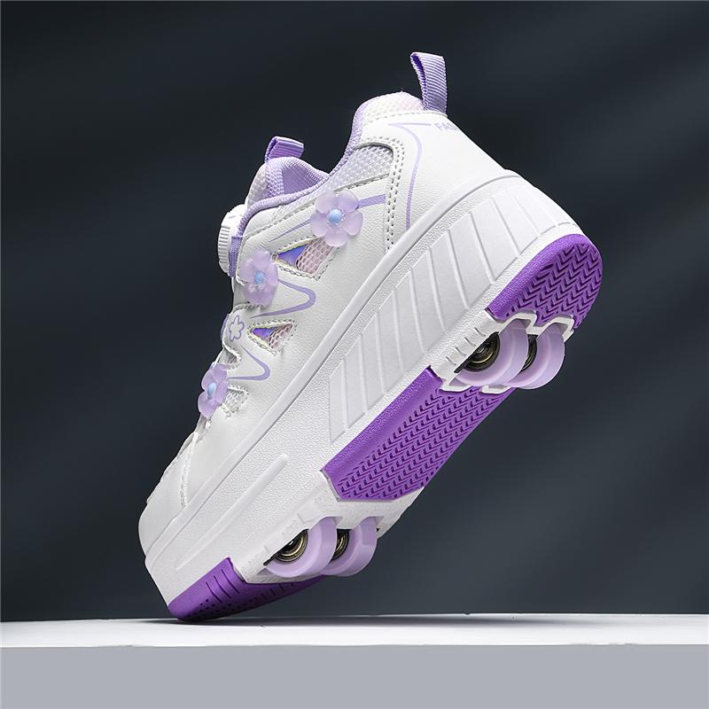 Rotating Button Four Wheel Skate Roller Shoes for Kids Removable Wheels Roller Skating Sneakers Student Unisex Size 29 39