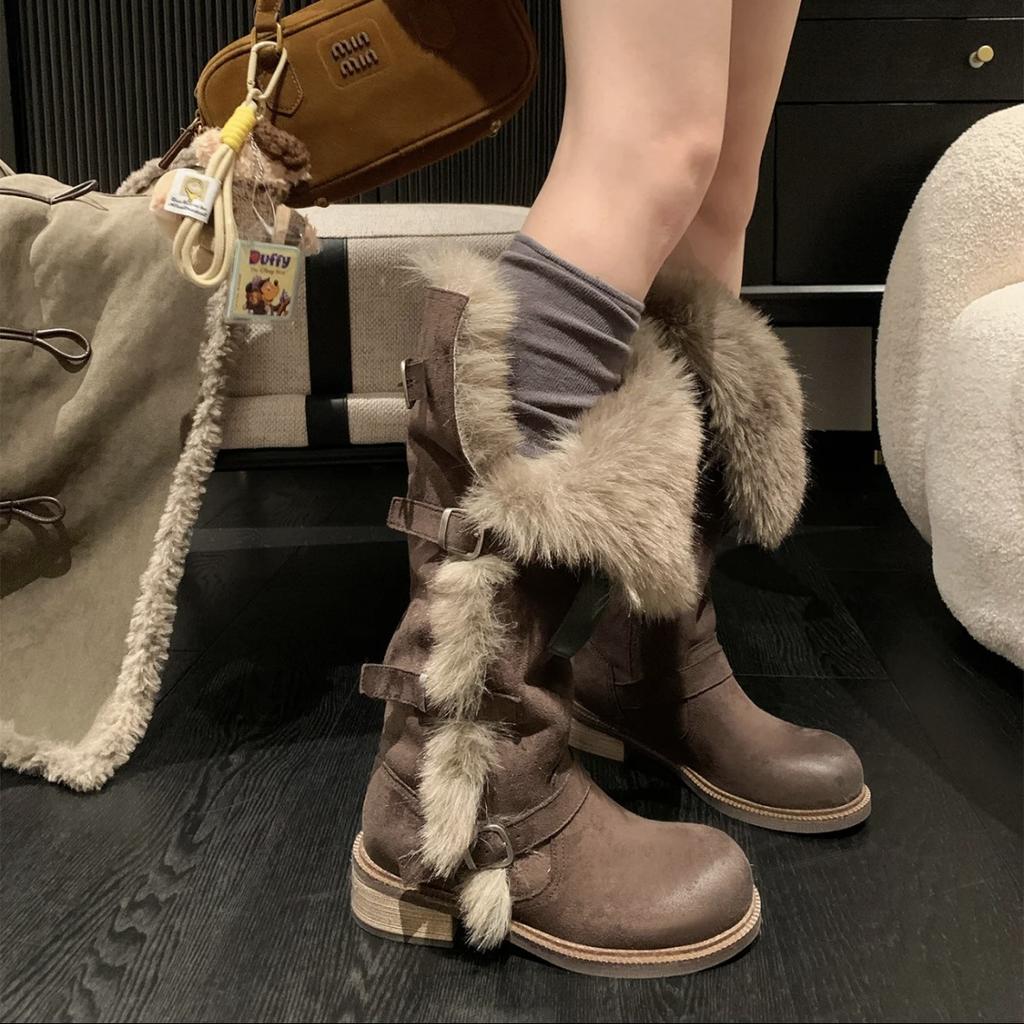 Women's Soft Elastic Winter Warm Anti Cold Lengthened Plush Snow Boots Thick Bottom Non-slip Wear Outdoor Leisure Sports Long Cotton Boots