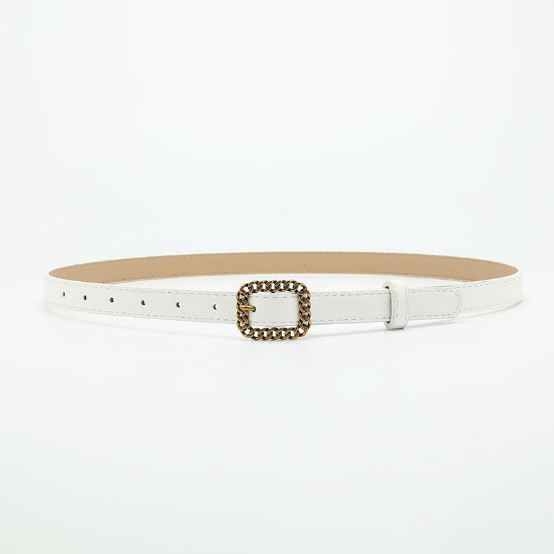 

Ретро-золотая квадратная пряжка, тонкий пояс, украшение на талию с женским поясом 106x1.8cm белый