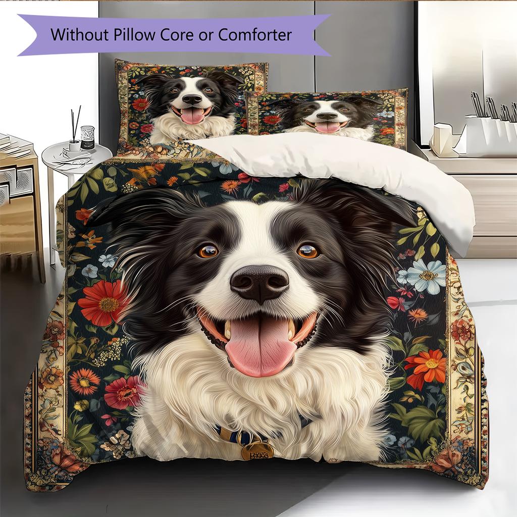 Border Collie Pattern Bedding Home Decoration Birthday Gift (1 * duvet cover + 2 * pillowcase, without core)