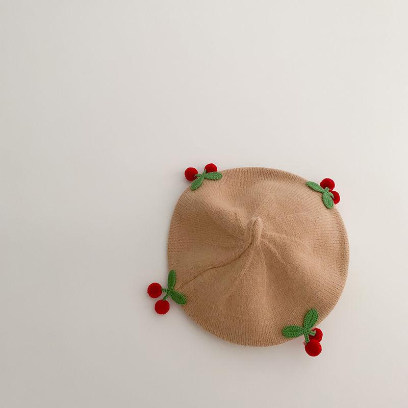 Sweet Cherry Baby Girls Beret Hat Autumn Winter Knitted Baby Boys Cap Beanies Soft Children Artist Painter Cap