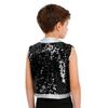 Gilet de Performance Scénique Danse Jazz pour Garçons à Franges Paillettes Scintillantes Revers de Couleur Contrastante Haut Sans Manches