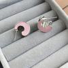Pink Girl Simple And Sweet Wind Dripping Oil C-Shaped Stud Earrings Fashionable Niche High-End Earrings