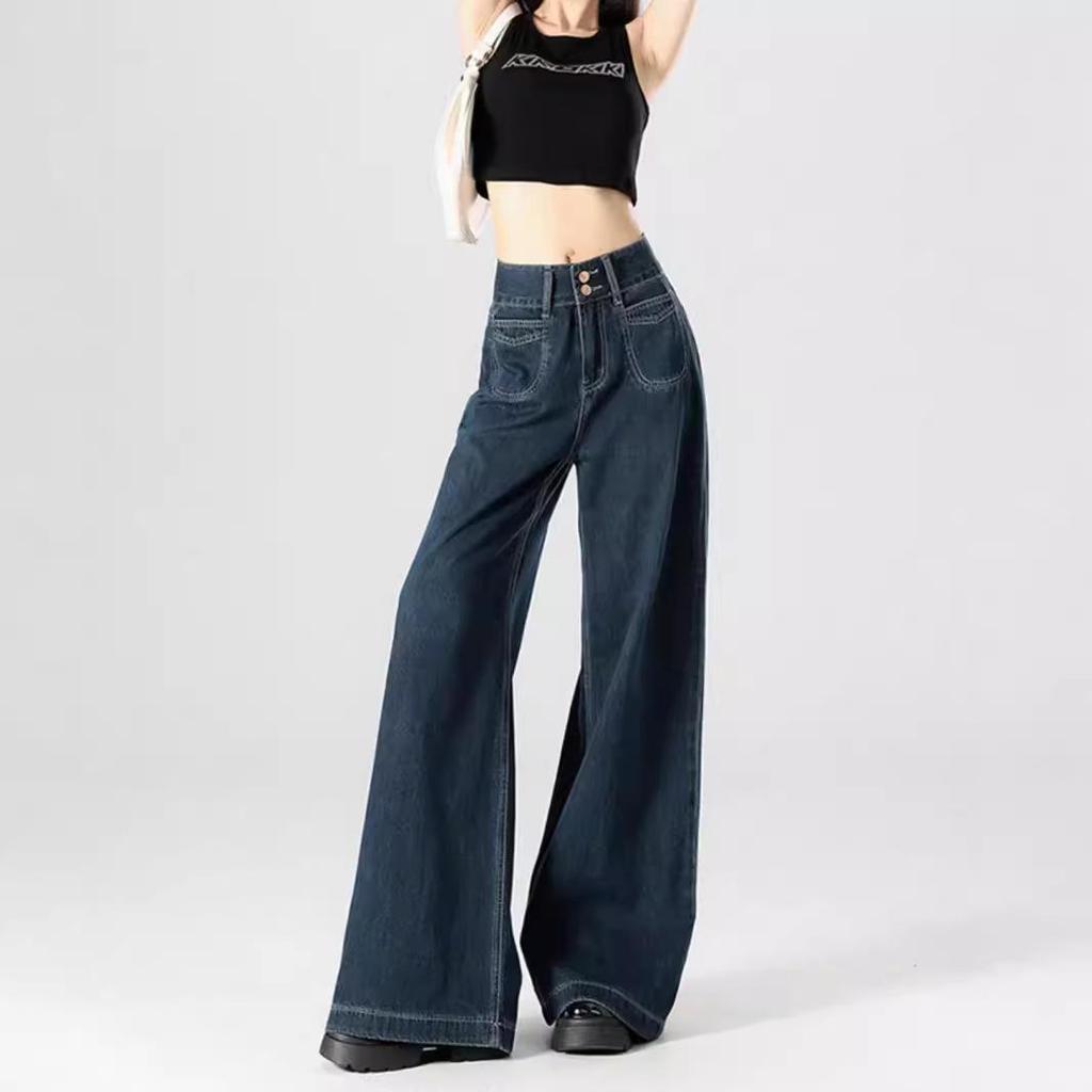 Otoño 2025 Jeans Retro de Cintura Alta hasta el Suelo de Pierna Ancha para Mujer
