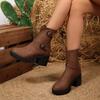 Plus-size Shoes, High-heeled Boots, Women's Shoes, Versatile Round-toed, Thick-heeled, Short-top Fashion Boots