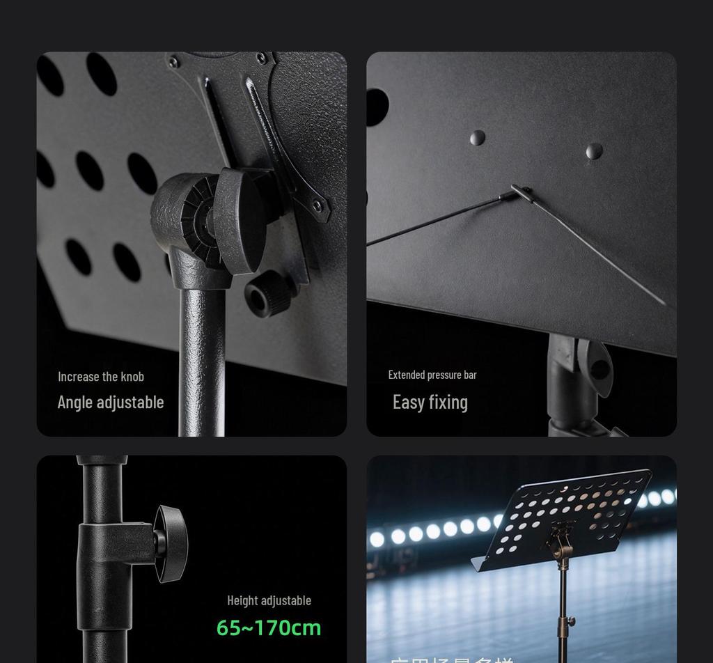 Individually Packaged Height-Adjustable Colored Folding Music Stand - Extra Thick and Large