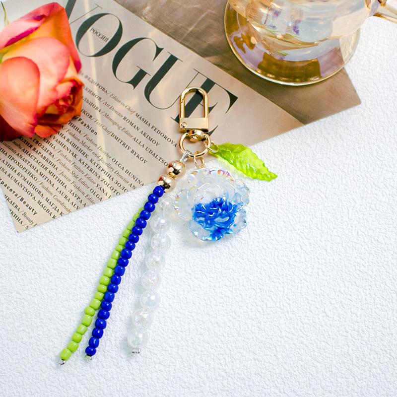 Women Girls Plastic Fashion Keychain Bag Pendants Beads Ornament Simulated Gift Key Rings Holders Decorative Accessories 6 Colors