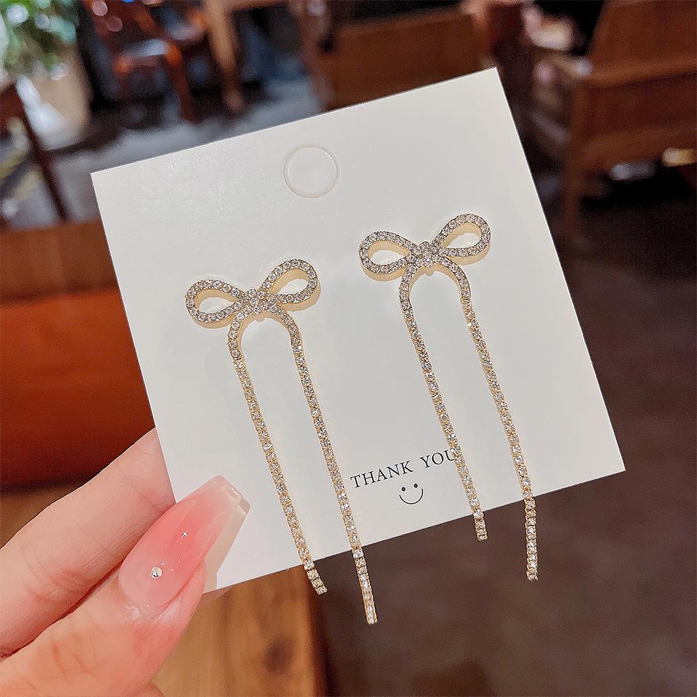 

Корейские серьги с кисточками и жемчугом в форме банта - игла из серебра 925 пробы, элегантный и стильный длинный дизайн для женщин.