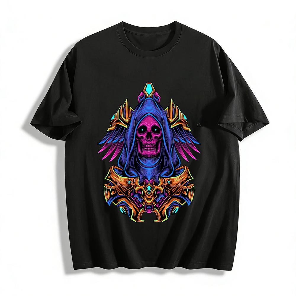 Dark Style Necromancer Skull Print Trendy Casual Short Sleeve Top Pure cotton T-shirt XXS