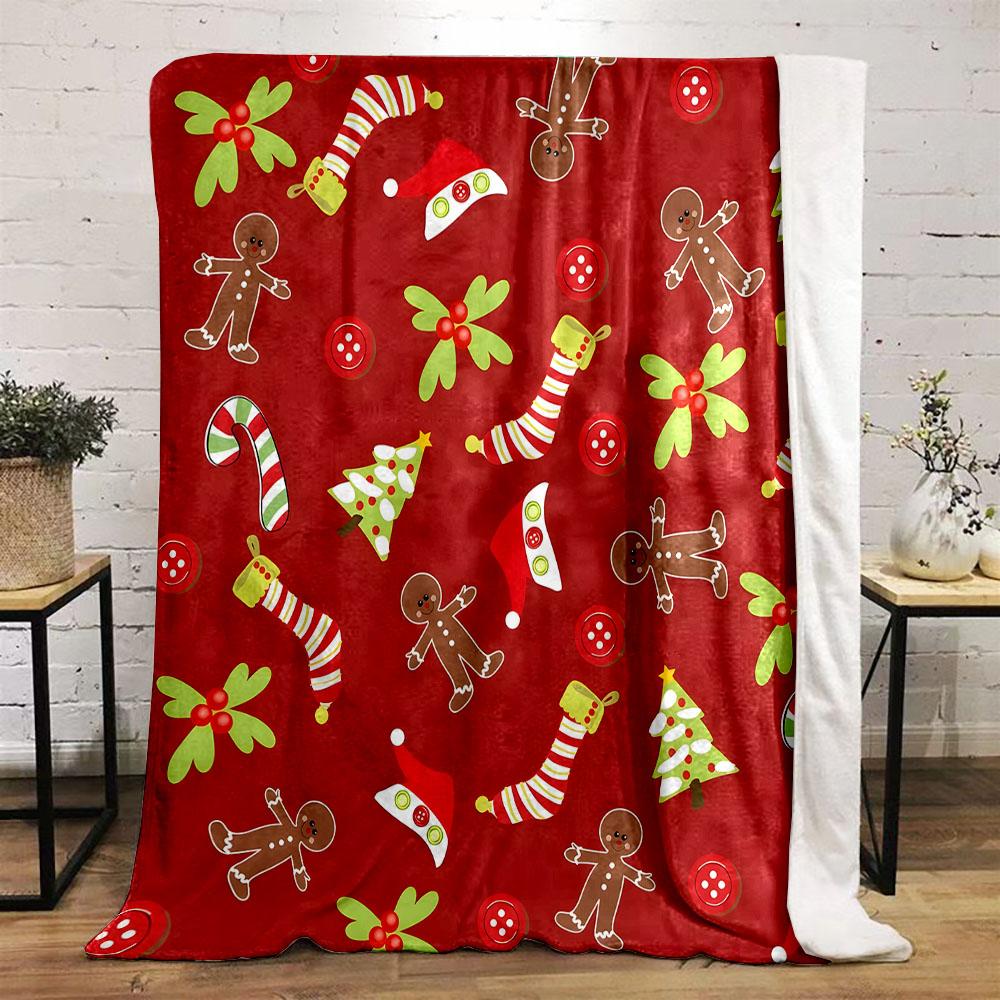 Christmas Gingerbread Pattern Design Patterned Flannel Blanket Perfect for the Bedroom Living Room, Sofa, or a Little Nap