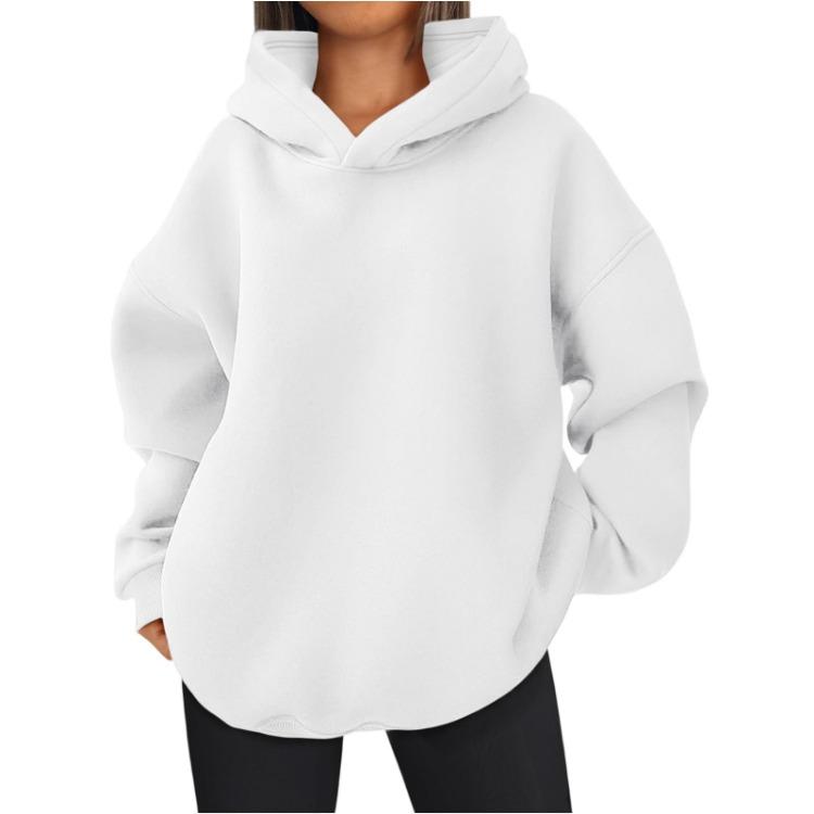 Women's Hoodies & Sweatshirts - Fashionable Women Solid Color Hooded Sweatshirt Long Sleeve Pullover