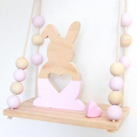 Lovely Hollow Heart Wooden Rabbit Art Craft Children Gift Home Office Decor