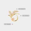 Elegant Copper Inlaid Zirconia Leaf Brooch with Freshwater Pearl