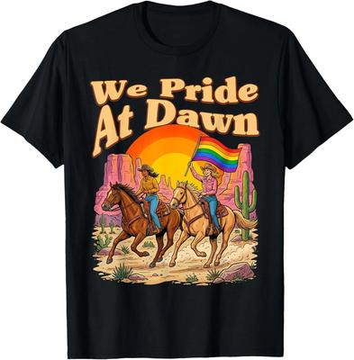 We Pride At Dawn Vintage Lesbian Pride Western LGBTQ Cowgirl T-Shirt