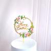 Neuer farbiger Blumen Happy Birthday Tortenaufsatz Goldener Acryl Geburtstagsparty Dessert Dekoration für Babyparty Backzubehör