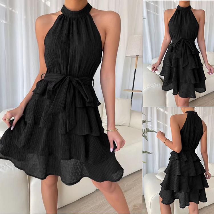 

European & American Spring/Summer 2025 Women s Sleeveless Ruffle Spliced Dress In Stock XL чорний