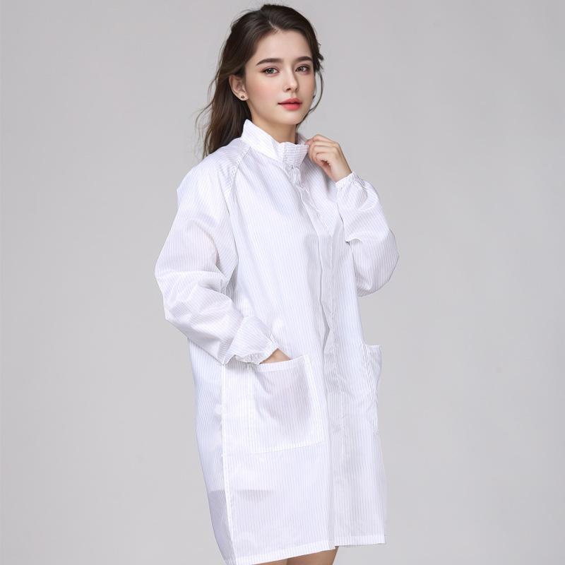 Unisex Anti-Static Cleanroom Smock with Zipper & Stand-Up Collar - Blue/White Work Suit