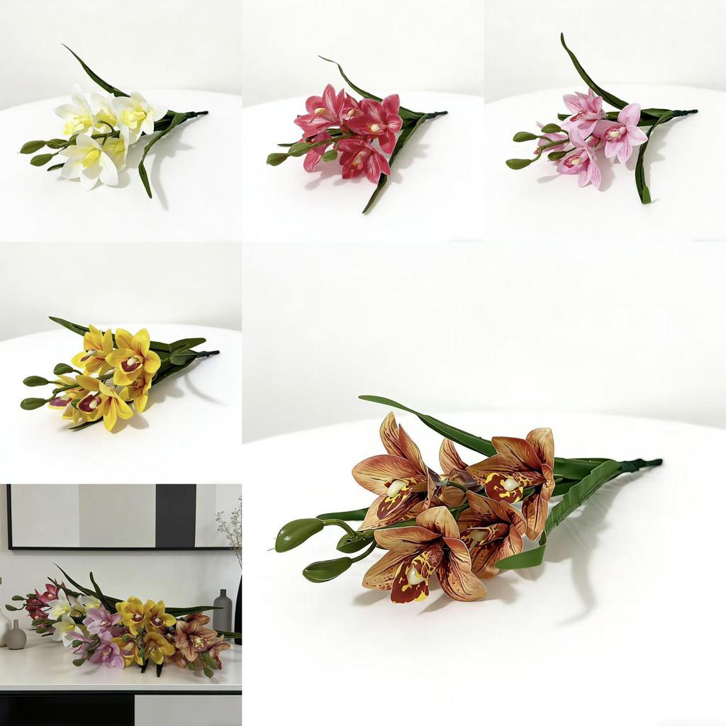 Artificial Cymbidium Faberi Rolfe Flower Home Decor Wedding Arrangement With Plastic Material For Event Use