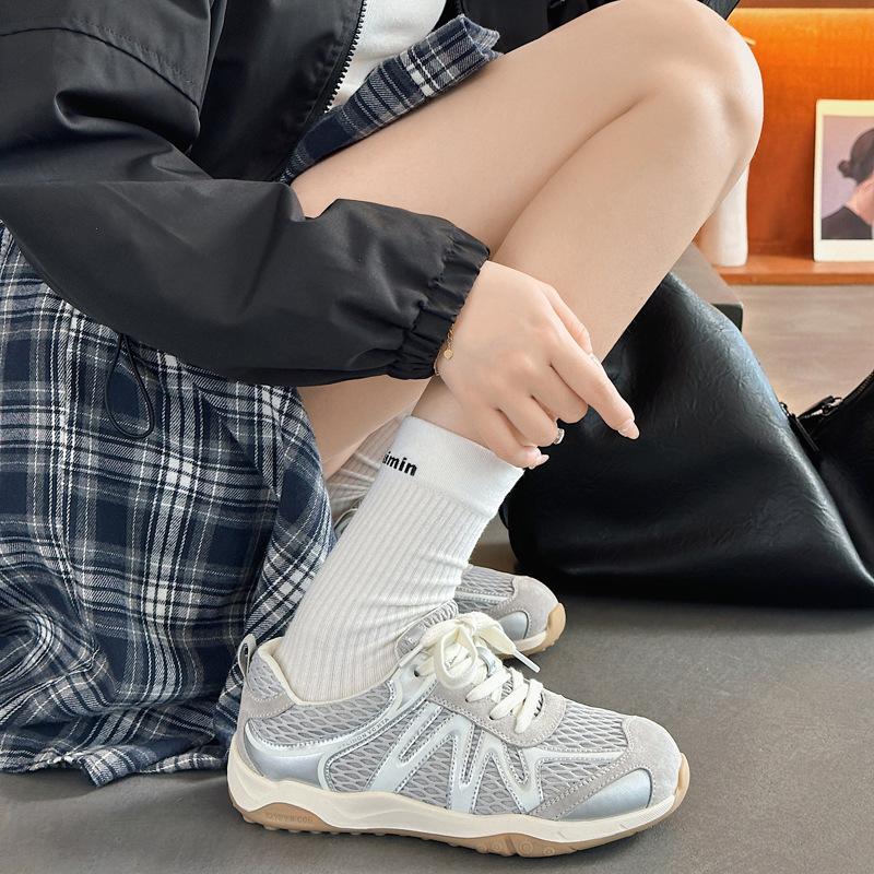 Leather Women's Autumn New Mesh Breathable Outdoor Sports and Leisure Shoes Jogging Light