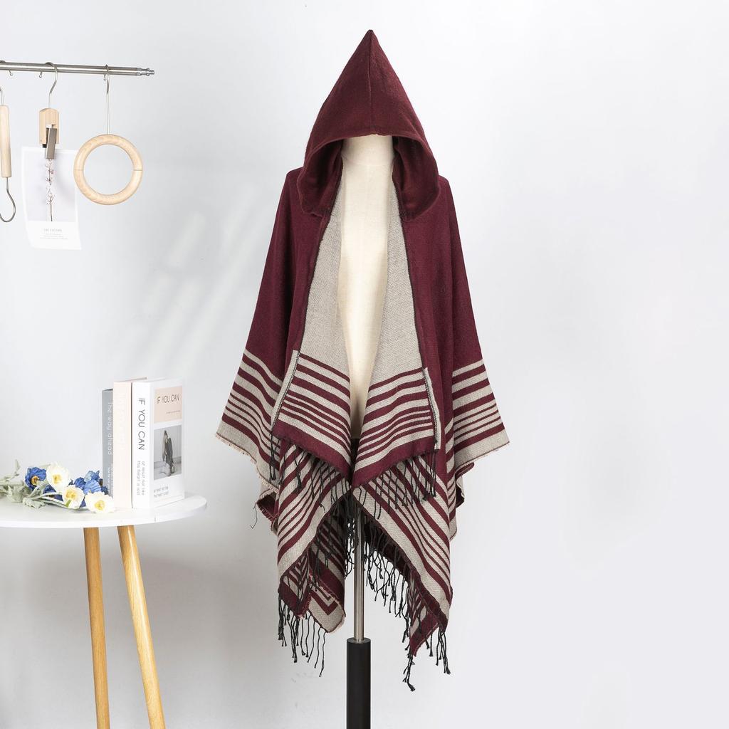 Striped Tassel Shawl Women'S Simple Leisure Travel Photo Scarf Comfortable Indoor Cold Scarf Cape