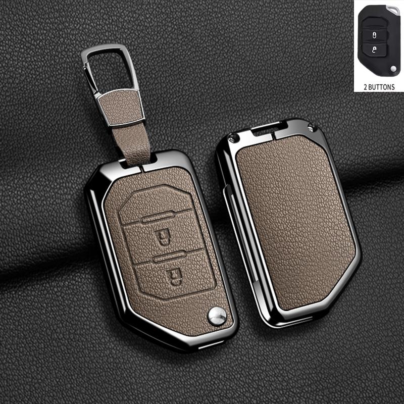 Zinc Alloy Leather Car Key Case Cover for Jeep Wrangler JL JLU Rubicon Gladiator JT Sahara JLU 2018 2019 2020 2021 2022 2023