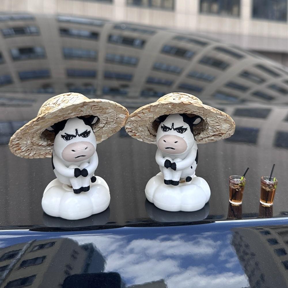 Cute Grass Cow Figure Ugly-cute Car Ornament Emo Center Console Decoration  Center Console