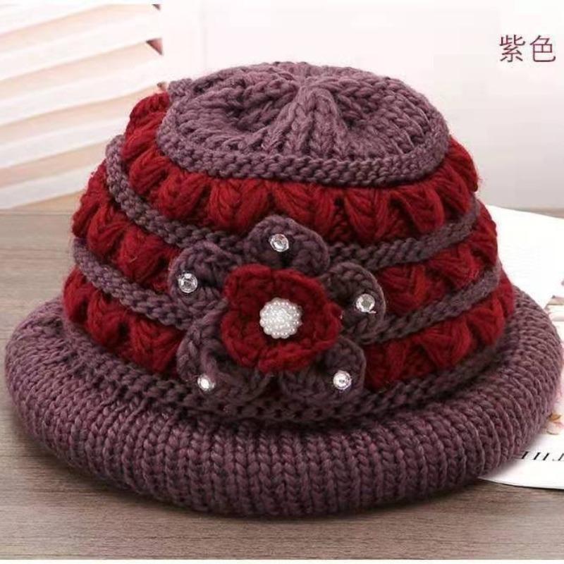 Herbst- und Wintermütze warme Kaninchenfell-Strickmütze Damen alte Dame Wollmütze Fleece-Glockenhut