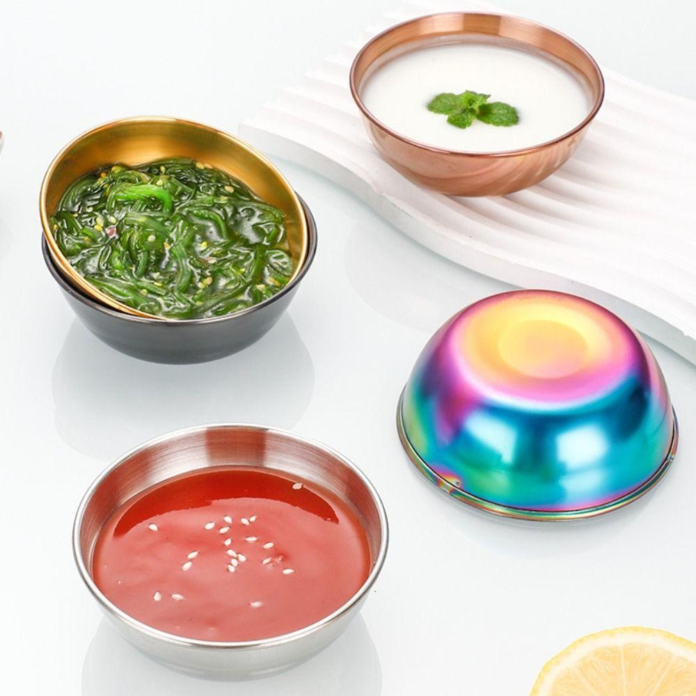 2pcs Thickened Dip Sauce Dish Stainless Steel Snack Dish Tableware Seasoning Dish  Dining Table