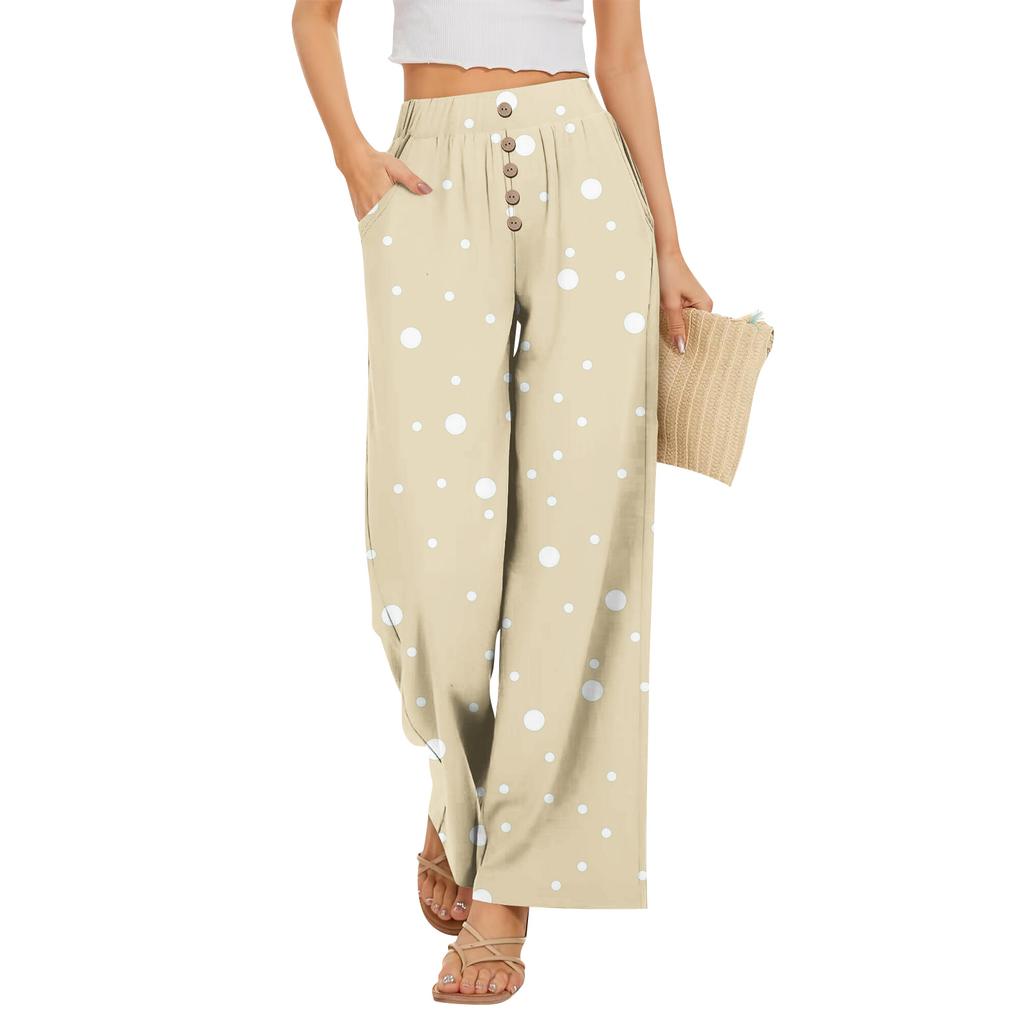 Womens High Waisted Wide Leg Pants Drawstring Palazzo Trousers with Pockets Dot Print Casual Lounge Pant