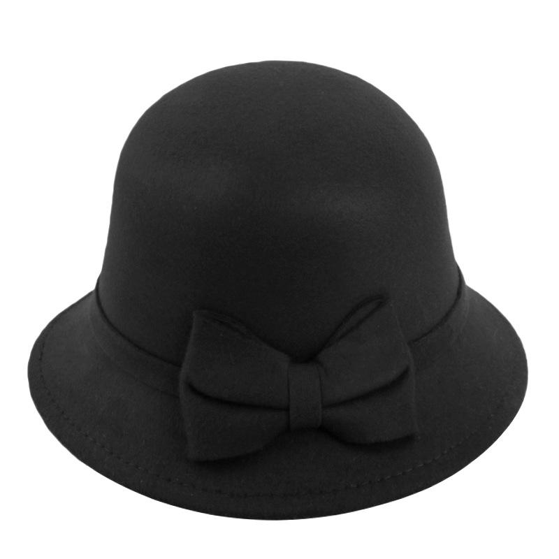 Premium women's wool hat, bow bowl hat, faux wool vintage pot hat JDL-