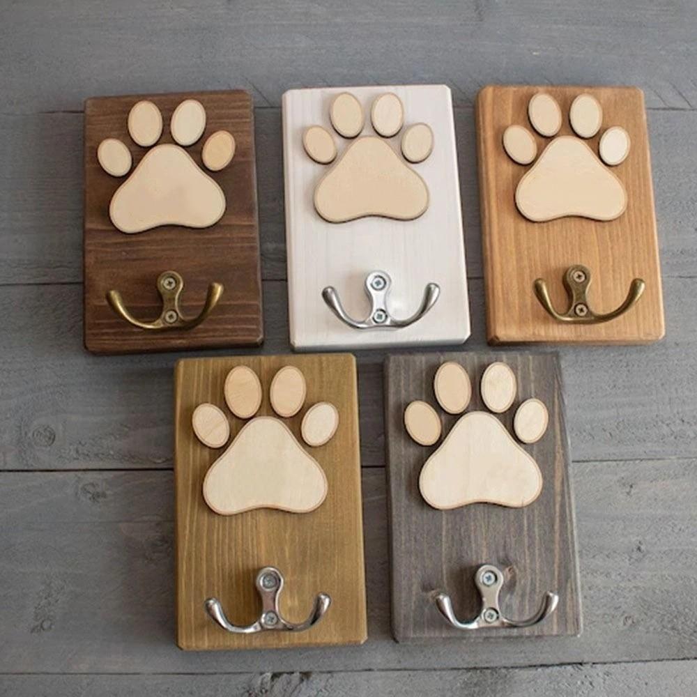 Personalized Dog Lead Holder Wooden Paw Print Hanger Unique Dog Paw Wall Hook  Entryway