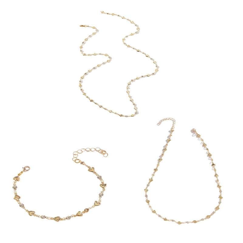 3 Pieces Delicate Heart Y Chain Necklace and Bracelet Set For Ladies Holiday Body Jewelry Gifts Adjustable Length