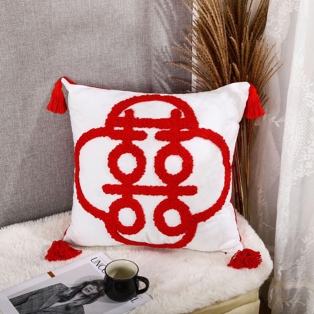 Nordic Ins Style Moroccan Tufted Pillow Bed and Breakfast Light Luxury Embroidered Cushion Removable and Washable Tassel Home Pillow Cover