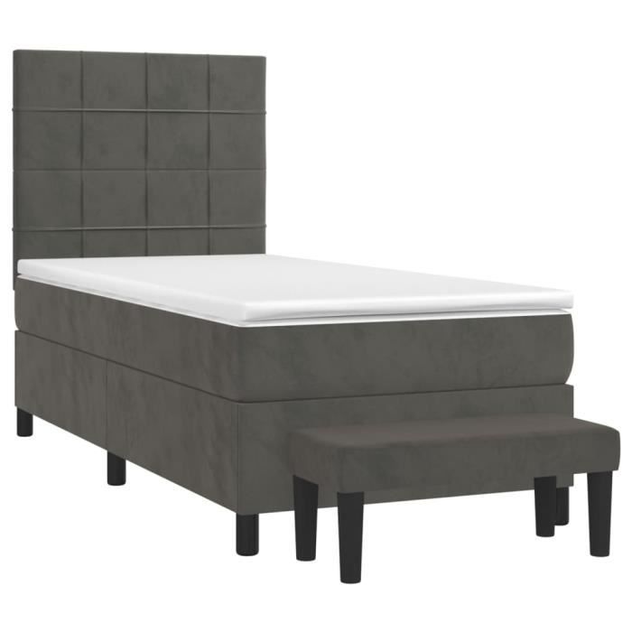 3137822 vidaXL Divan Bed and Mattress Dark Grey 90x200 Cm Velvet