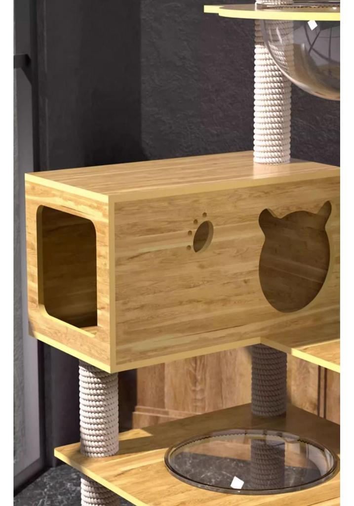 Sisal Cat Tree with Multi-Layer Platforms, Bed, and Space Capsule - Space-Saving Climbing Frame