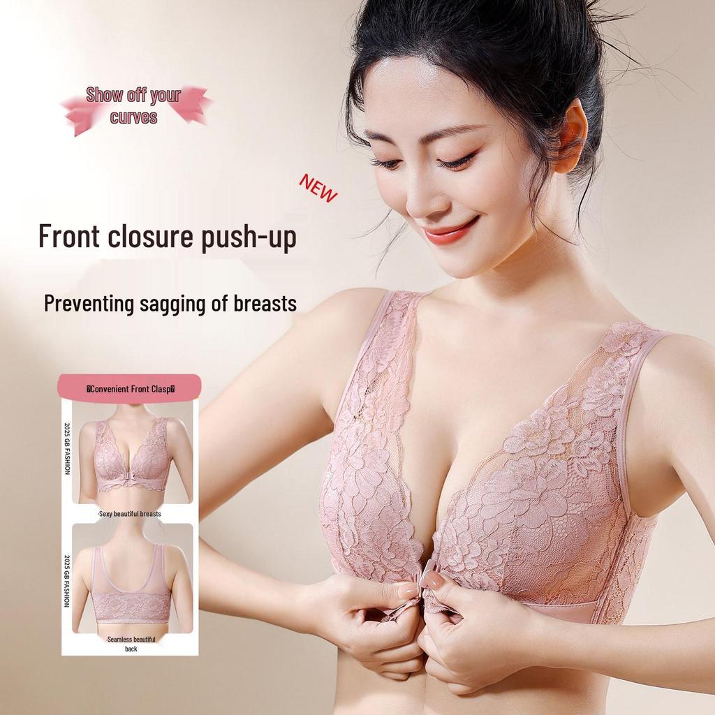 Reggiseno Push-Up Ricamato Stile Cinese: Chiusura anteriore, Sollevamento e Supporto per Seno Piccolo