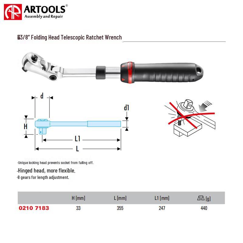 ARTOOLS 3/8 Folding Head Telescopic Ratchet Wrench