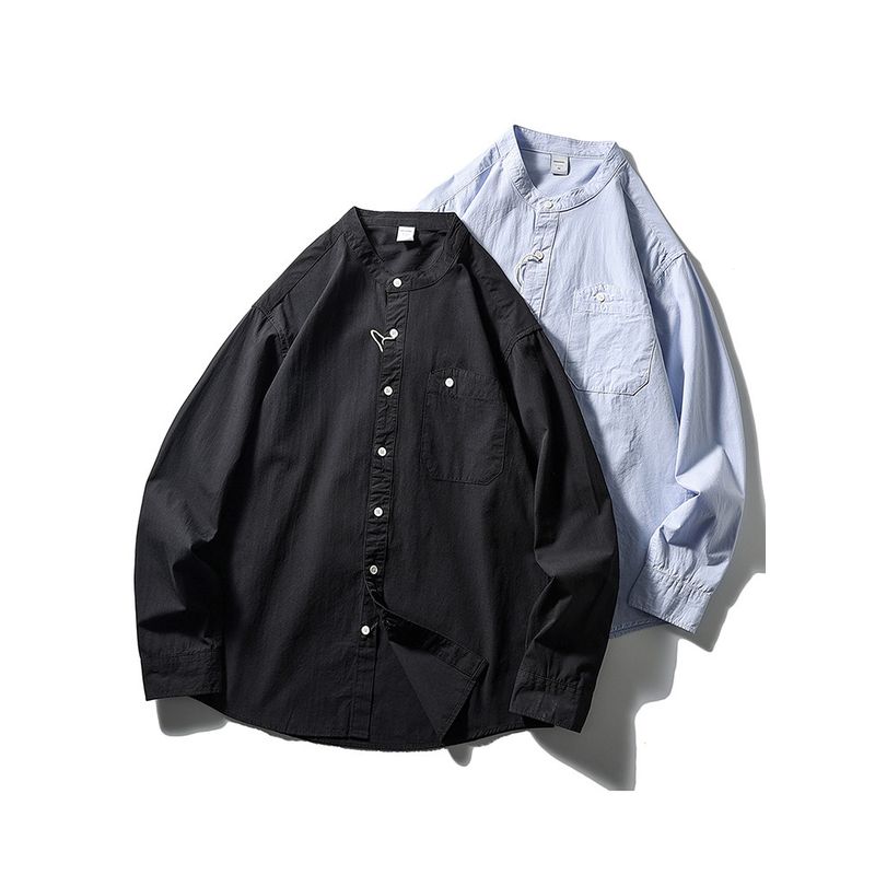 Japan fashion Retro Stand Collar Cotton Casual Shirts Men's Long sleeve Spring and Autumn Outerwear Foreign Trade Men's Solid Cotton Shirt