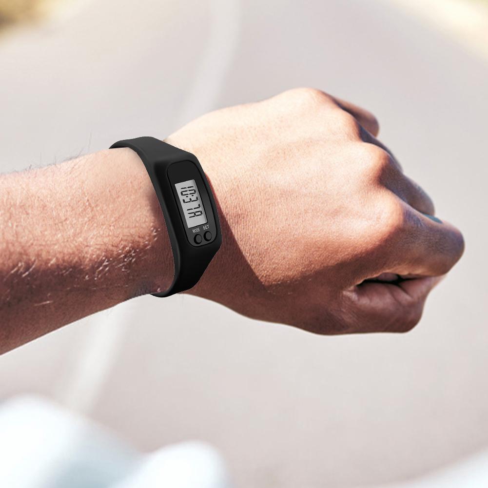 LED Pedometer Bracelet Step Counter Watch 12/24H Time Display Walking Running Pedometer Silicone Step Tracker for Outdoor Sports