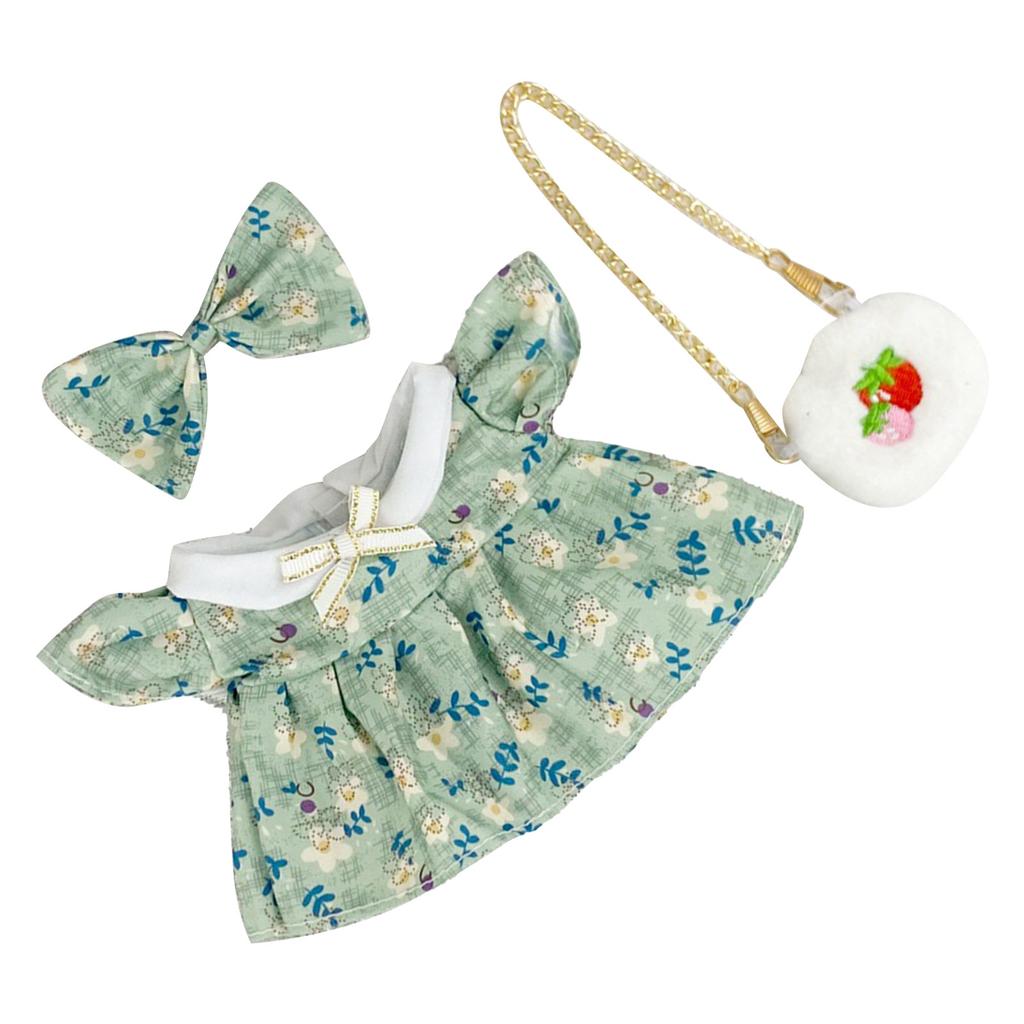 Girl Doll Clothes Accessories with Shoes Bow Bag for 20cm Dolls Floral Print Cute Girl Doll Clothing