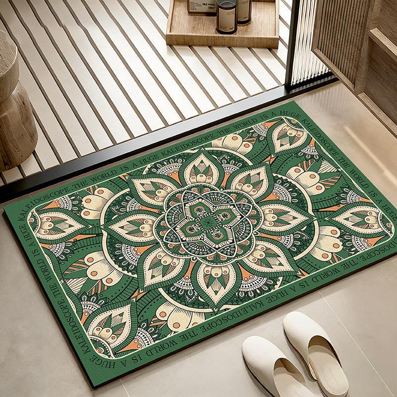 Ethnic Floral Pattern Non-Slip Diatom Mud Bathroom Mat - Water-Absorbing & Dirt-Resistant