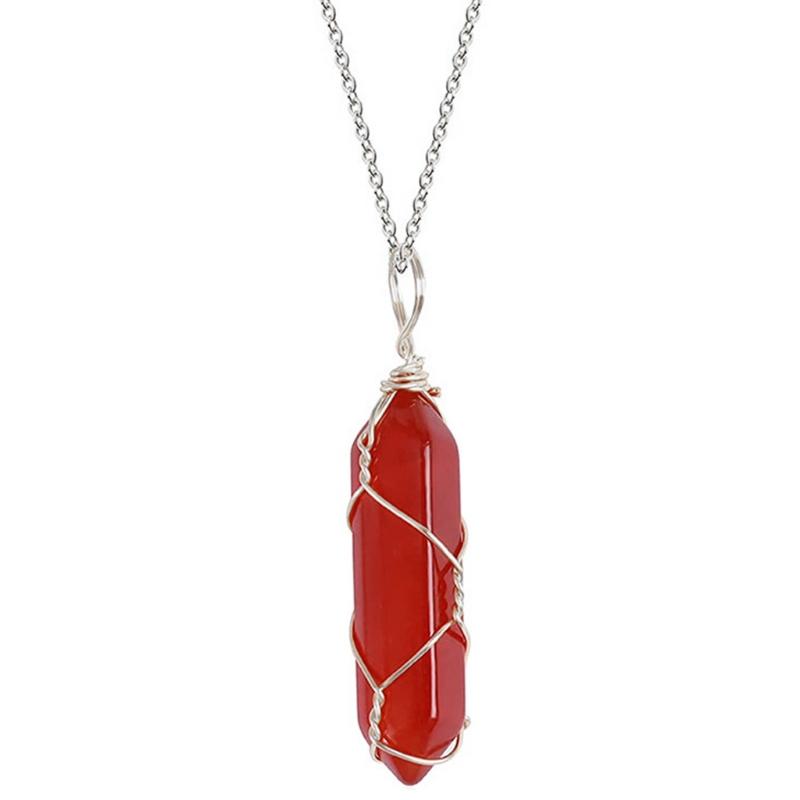 Natural Gemstones Pendant Wire Wrapping Carnelian Necklace Jewelry Decorations Crystal Agate Gift for Women Man