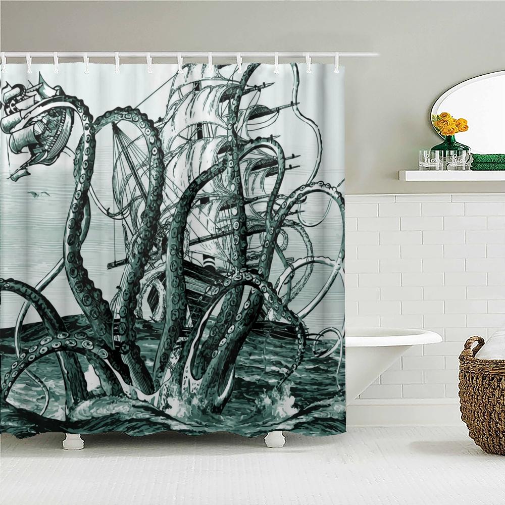 Funny Art Octopus Printed Shower Curtain Washable Curtain With Hook Bathroom Decorative Curtain 3D Shower Curtains 300*180Cm